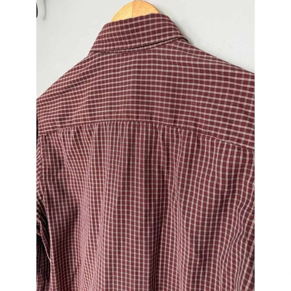 Banana Republic Mens‎ Medium Burgundy Plaid Cotton Button Down Shirt Long Sleeve